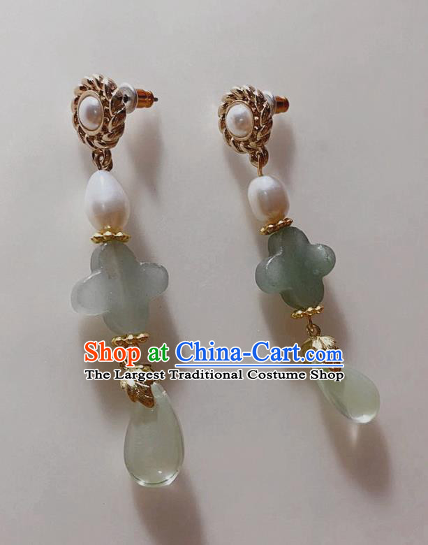 Handmade Chinese Classical Aquamarine Eardrop Cheongsam Ear Accessories Ancient Hanfu Blue Earrings