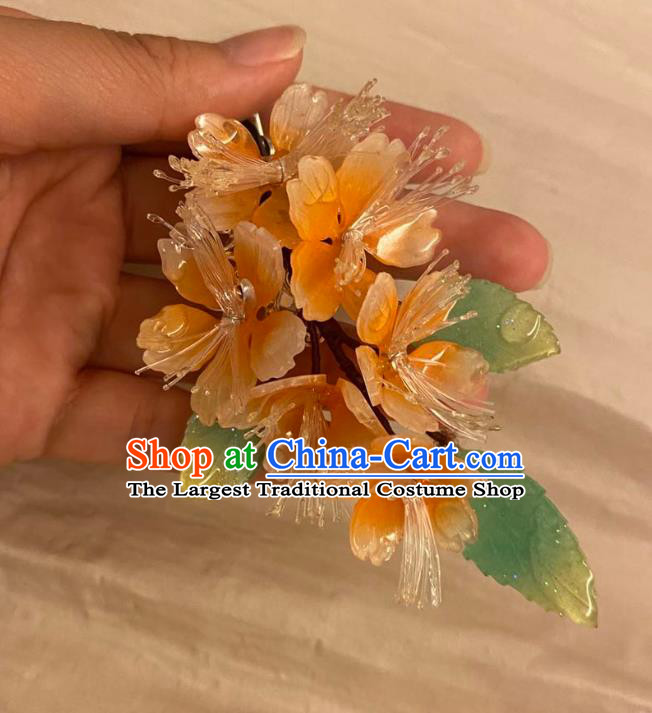 Chinese Ancient Palace Lady Hair Clip Hairpin Hanfu Hair Accessories Handmade Orange Flowers Hair Comb