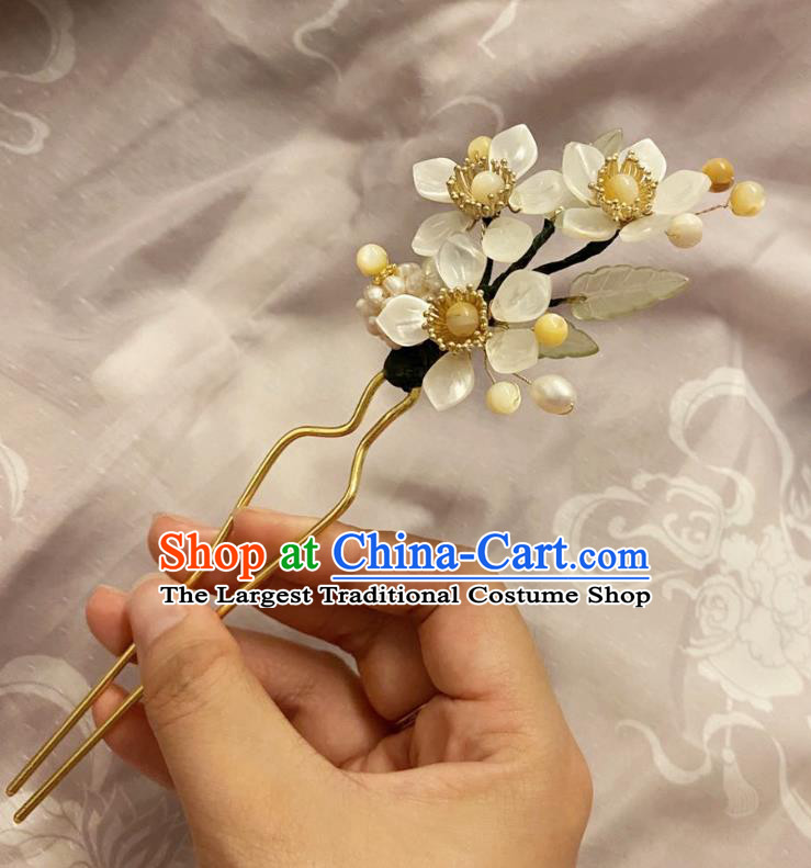 Chinese Classical White Plum Hair Clip Women Hanfu Hair Accessories Handmade Ancient Song Dynasty Princess Hairpin