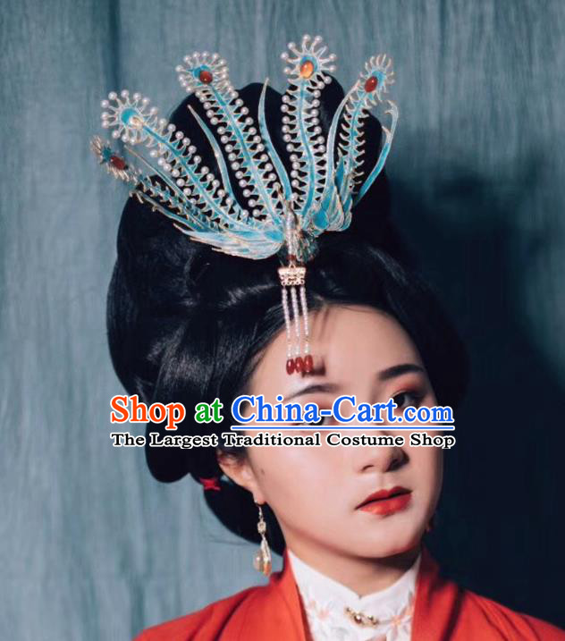 Chinese Ming Dynasty Classical Phoenix Hairpin Handmade Ancient Empress Hanfu Hair Accessories Court Women Tassel Hair Crown