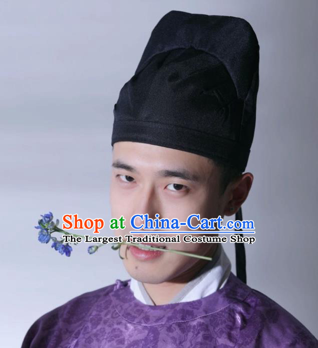 Chinese Classical Hanfu Black Hat Ancient Tang Dynasty Swordsman Headwear for Men