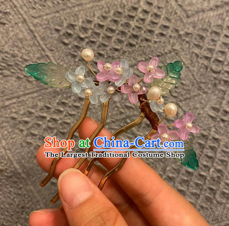 Chinese Ancient Imperial Concubine Pearls Hairpin Hanfu Hair Accessories Women Handmade Fragrans Hair Comb