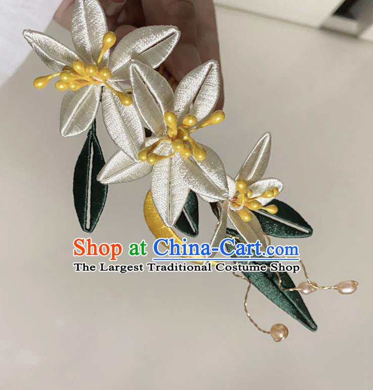 Chinese Ancient Princess Beige Silk Flowers Hairpins Hair Accessories Handmade Hanfu Fragrans Hair Comb