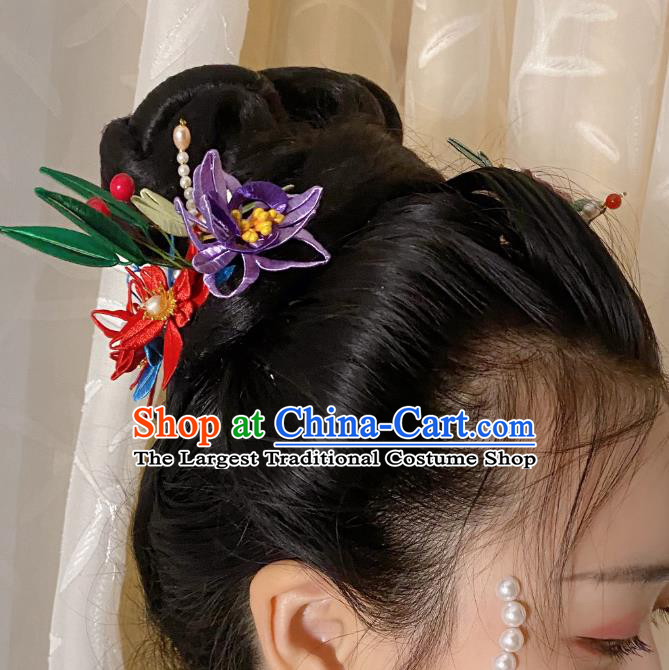 Chinese Ancient Princess Pearls Dragonfly Hairpins Hair Accessories Handmade Hanfu Silk Flower Hair Stick