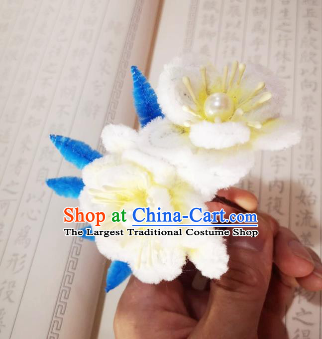 Chinese Ancient Princess Yellow Velvet Hairpins Hair Accessories Handmade Qing Dynasty Court Lady Peach Blossom Hair Stick