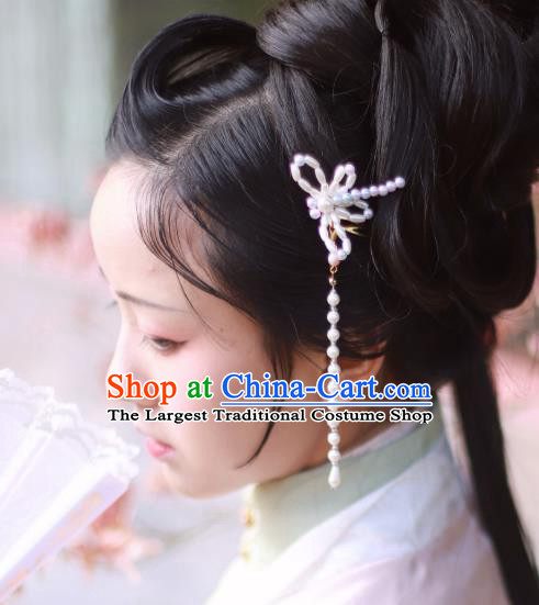 Chinese Ancient Palace Princess Hairpins Hair Accessories Handmade Ming Dynasty Court Pearls Dragonfly Tassel Hair Stick