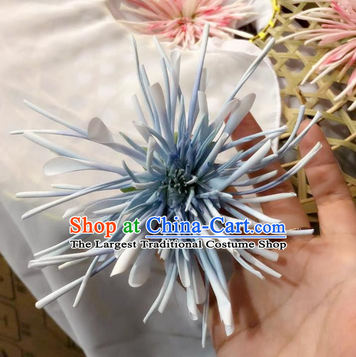 Chinese Ancient Palace Princess Flower Hairpins Hair Accessories Handmade Ming Dynasty Court Blue Chrysanthemum Hair Stick