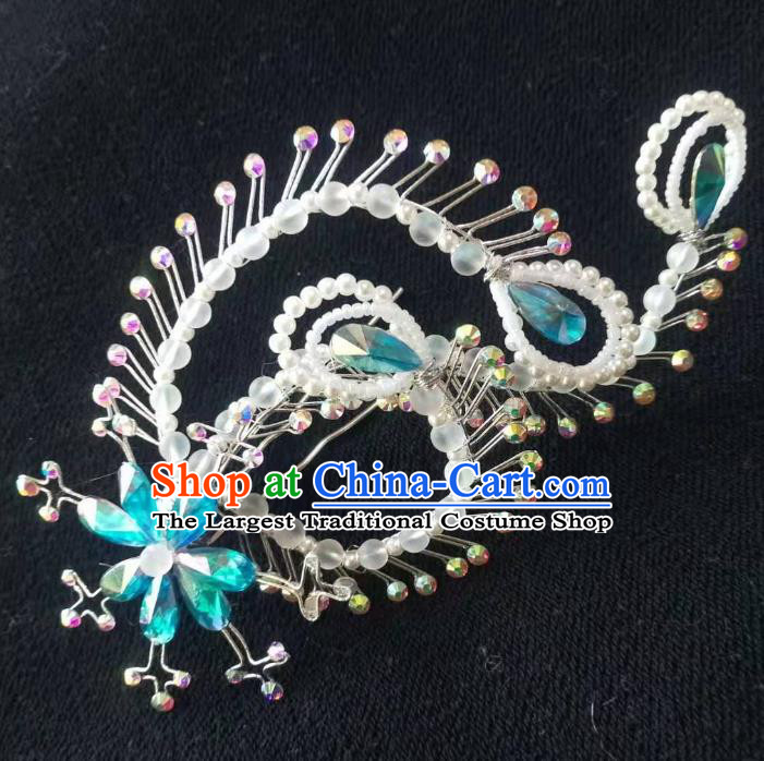 Chinese Ancient Imperial Empress White Phoenix Hairpins Hair Accessories Handmade Ming Dynasty Court Beads Hair Crown