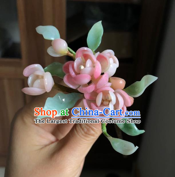 Chinese Ancient Princess Blossom Hairpins Hair Accessories Handmade Ming Dynasty Pink Peach Flowers Hair Stick