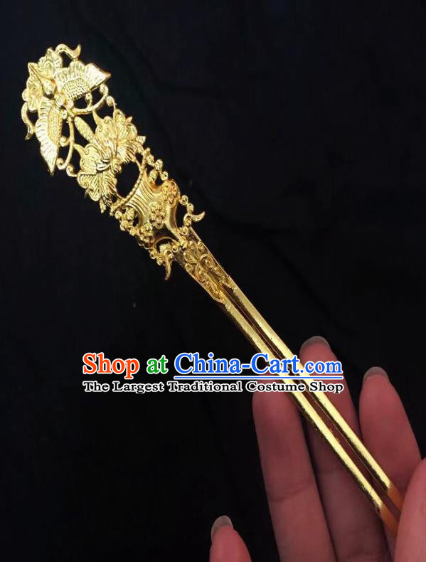 Chinese Ancient Empress Golden Butterfly Peony Hairpins Hair Accessories Handmade Ming Dynasty Palace Hair Stick