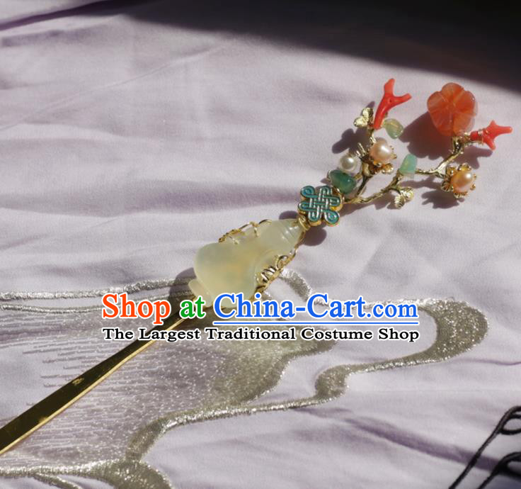 Chinese Ancient Court Women Plum Blossom Hairpins Hair Accessories Handmade Qing Dynasty Palace Jade Hair Stick