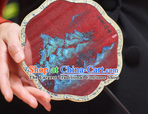 Chinese Classical Red Silk Fans Handmade Fan Ancient Ming Dynasty Princess Hanfu Vast Land Painting Palace Fan