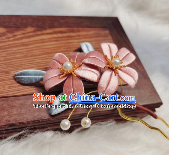 Chinese Ancient Ming Dynasty Silk Flowers Hair Stick Handmade Hair Accessories Hanfu Princess Peach Blossom Hairpins