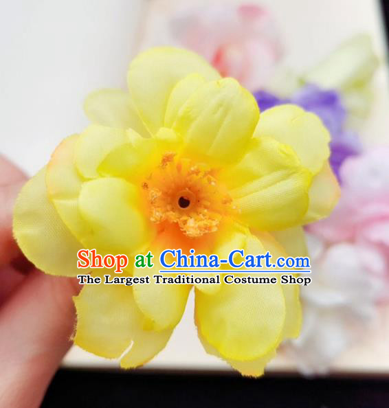 Chinese Tang Dynasty Yellow Camellia Hair Stick Handmade Hair Accessories Hanfu Ancient Princess Hairpins