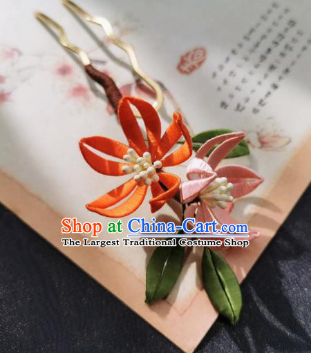 Chinese Classical Silk Peach Blossom Hair Stick Handmade Hanfu Hair Accessories Ancient Song Dynasty Court Flowers Hairpins