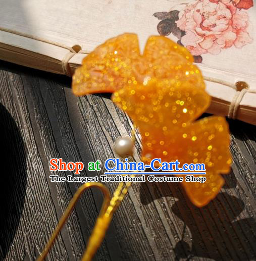 Chinese Classical Ginkgo Leaf Hair Stick Handmade Hanfu Hair Accessories Ancient Song Dynasty Golden Hairpins