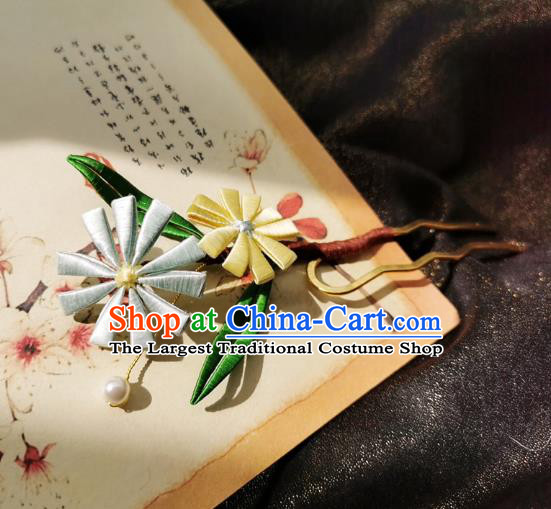 Chinese Song Dynasty Palace Lady Silk Daisy Hair Stick Handmade Hair Accessories Hanfu Ancient Princess Hairpins