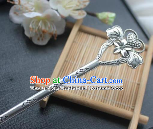 Chinese Classical Argent Flower Hair Stick Handmade Hanfu Hair Accessories Ancient Song Dynasty Hairpins