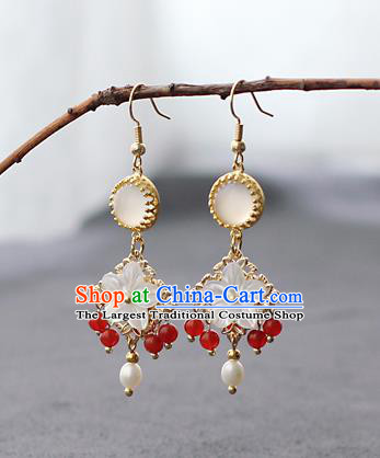 Chinese Handmade Red Beads Earrings Classical Jewelry Accessories Hanfu Ming Dynasty Princess Shell Plum Eardrop