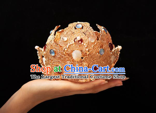 Chinese Classical Gems Agate Hair Crown Handmade Hanfu Hair Accessories Ancient Tang Dynasty Empress Lotus Hairpins
