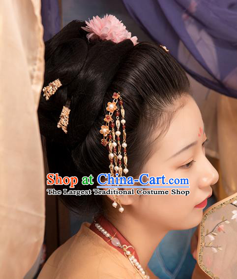 Chinese Classical Golden Plum Hair Stick Handmade Hanfu Hair Accessories Ancient Ming Dynasty Princess Tassel Hairpins