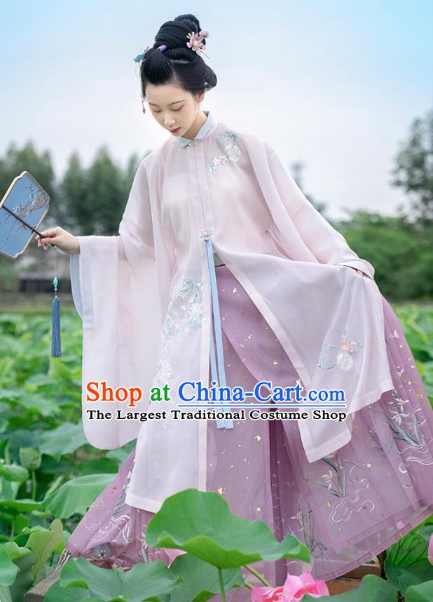 Chinese Ancient Ming Dynasty Royal Princess Historical Costumes Traditional Hanfu Dress Embroidered Long Gown and Skirt for Women