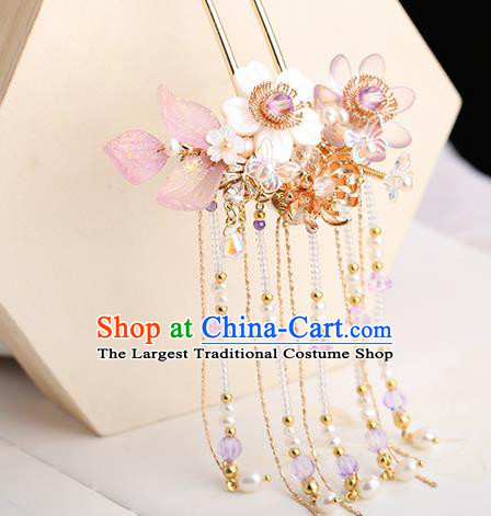 Chinese Classical Palace Flower Hair Sticks Handmade Hanfu Hair Accessories Ancient Ming Dynasty Princess Beads Tassel Hairpins