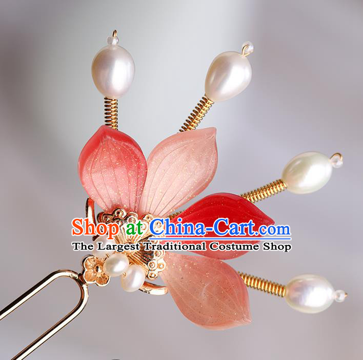 Chinese Classical Palace Red Flower Hair Sticks Handmade Hanfu Hair Accessories Ancient Song Dynasty Princess Hairpins