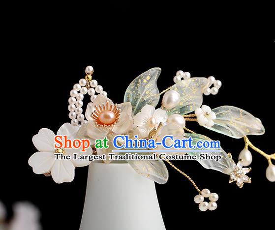 Chinese Classical Palace White Plum Blossom Hair Sticks Handmade Hanfu Hair Accessories Ancient Song Dynasty Princess Shell Hairpins