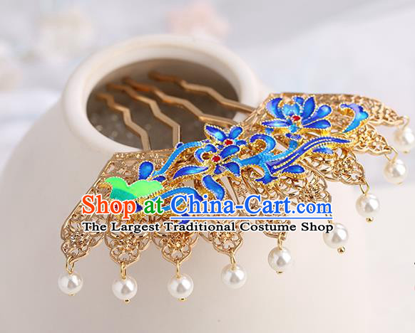 Chinese Classical Palace Golden Hair Sticks Handmade Hanfu Hair Accessories Ancient Ming Dynasty Princess Blueing Hairpins