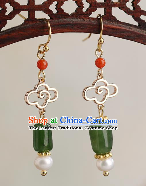 Chinese Handmade Jade Earrings Classical Ear Accessories Hanfu Ming Dynasty Empress Eardrop