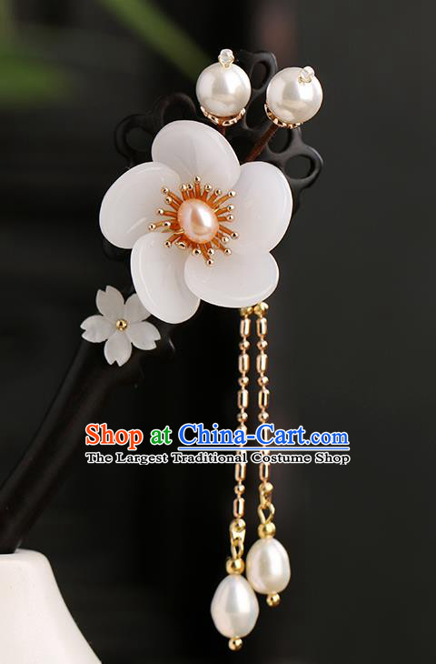 Chinese Classical Palace Pearl Plum Hair Sticks Handmade Hanfu Hair Accessories Ancient Ming Dynasty Princess Ebony Hairpins