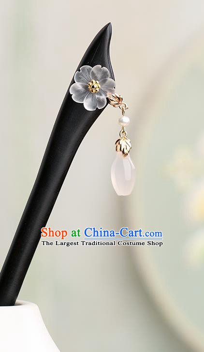 Chinese Classical Palace Ebony Hair Stick Handmade Hanfu Hair Accessories Ancient Ming Dynasty Princess Sakura Tassel Hairpins