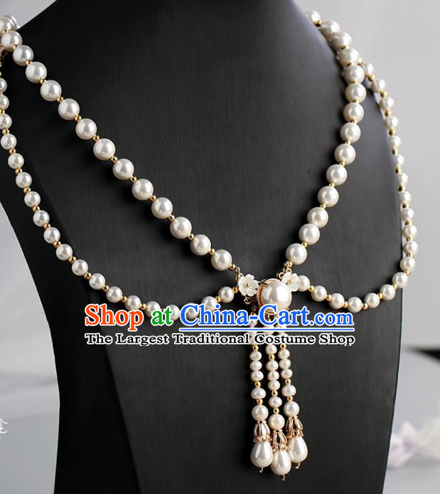 Chinese Handmade Pearls Tassel Necklet Classical Jewelry Accessories Ancient Ming Dynasty Princess Hanfu Necklace for Women