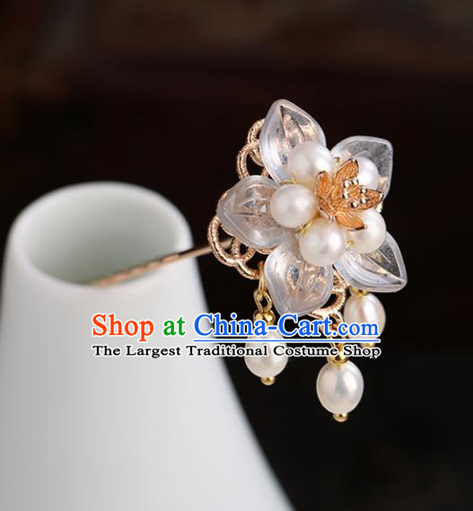 Chinese Classical Palace Pearl Plum Hair Sticks Handmade Hanfu Hair Accessories Ancient Ming Dynasty Princess Hairpins