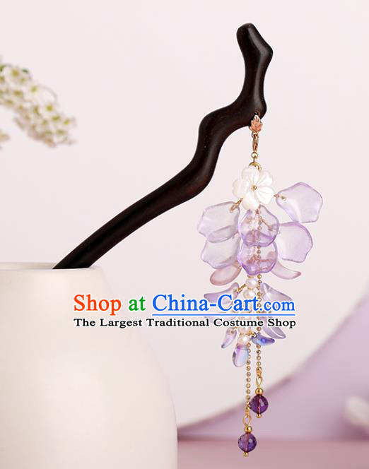 Chinese Classical Palace Wisteria Hair Sticks Handmade Hanfu Hair Accessories Ancient Ming Dynasty Princess Ebony Hairpins