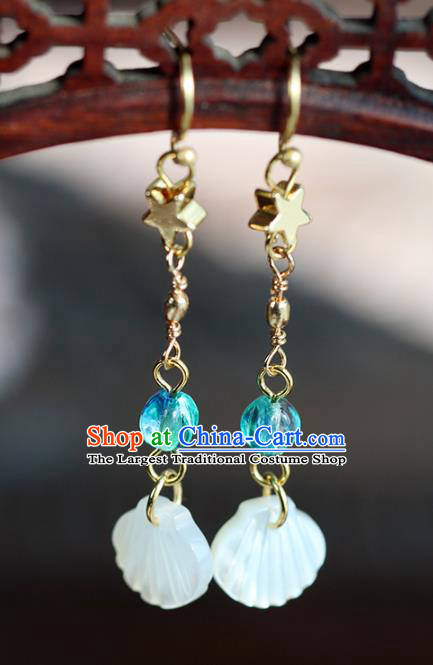 Chinese Handmade Shell Earrings Classical Ear Accessories Hanfu Ming Dynasty Princess Golden Star Eardrop