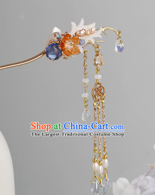 Chinese Classical Palace Golden Tassel Hair Sticks Handmade Hanfu Hair Accessories Ancient Ming Dynasty Princess Plum Hairpins