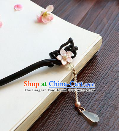 Chinese Classical Palace Ebony Hair Stick Handmade Hanfu Hair Accessories Ancient Ming Dynasty Princess Pearls Tassel Hairpins