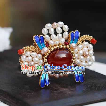 Chinese Classical Palace Blueing Hair Stick Handmade Hanfu Hair Accessories Ancient Ming Dynasty Princess Pearls Agate Hairpins