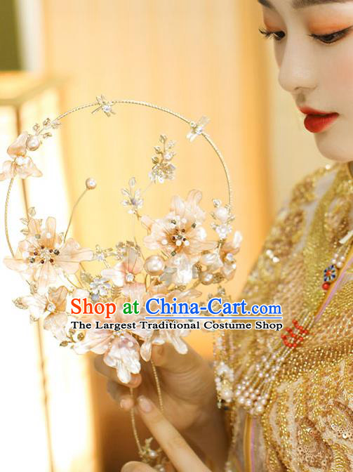 Chinese Handmade Wedding Flowers Palace Fans Classical Fans Ancient Bride Crystal Tassel Round Fans