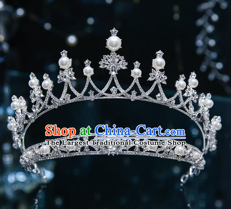 Handmade Baroque Wedding Bride Royal Crown Classical Jewelry Accessories European Princess Pearls Hair Accessories