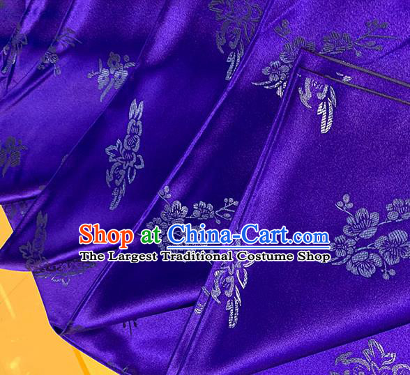 Chinese Traditional Plum Blossom Pattern Royalblue Silk Fabric Brocade Drapery Qipao Dress Damask Material