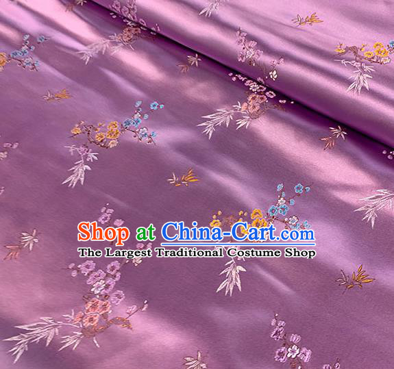 Chinese Traditional Plum Bamboo Pattern Lilac Silk Fabric Brocade Drapery Cheongsam Damask Material