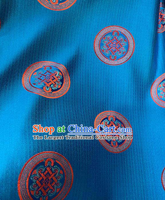 Chinese Traditional Circle Pattern Blue Silk Fabric Brocade Drapery Tang Suit Damask Material