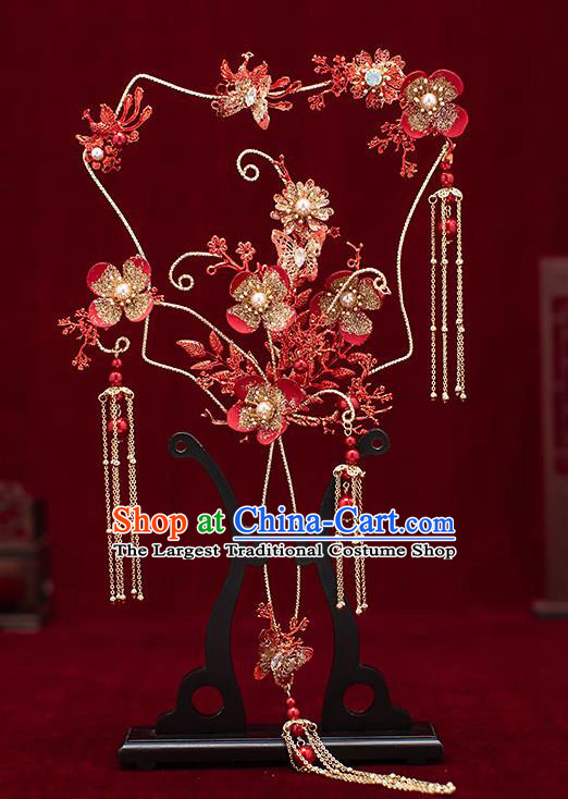 Chinese Handmade Red Plum Blossom Palace Fans Classical Fans Ancient Bride Props Fans