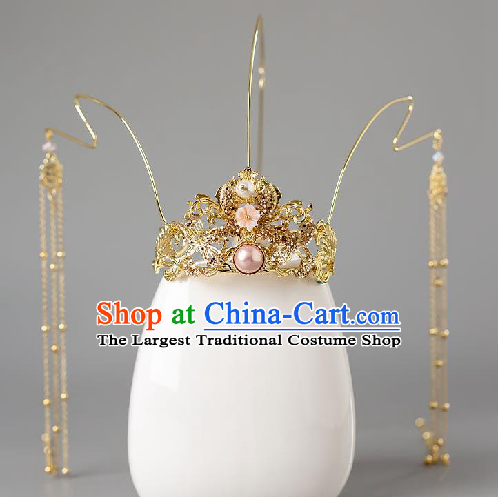 Chinese Handmade Golden Hair Crown Classical Wedding Hair Accessories Ancient Bride Hairpins Headpieces Complete Set