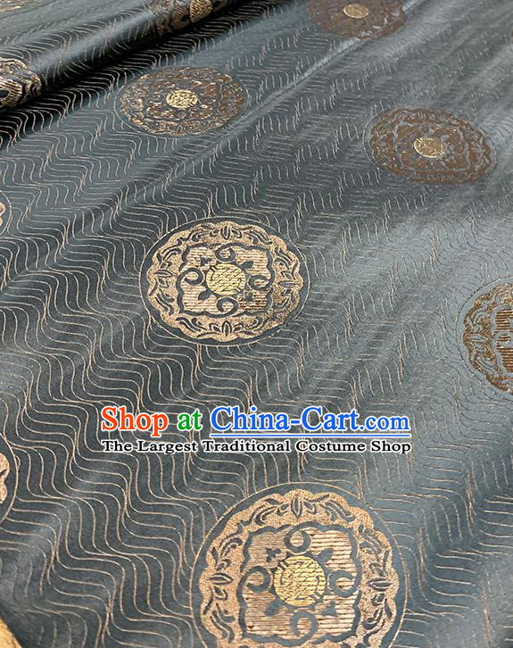 Chinese Traditional Round Pattern Black Silk Fabric Brocade Drapery Hanfu Dress Damask Material