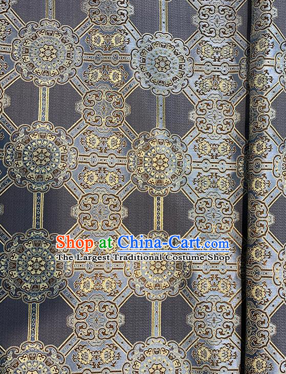 Chinese Traditional Gesang Flowers Pattern Deep Grey Silk Fabric Brocade Drapery Tibetan Robe Damask Material