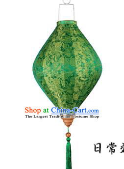 Chinese Traditional Flowers Pattern Green Silk Lanterns Handmade Hanging Lantern New Year Palace Lamp